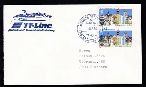DEUTSCHE SCHIFFSPOST MS Robin Hood TT-SAGA-LINE TRAVEMÜNDE-TRELLEBORG 16.02.86 +