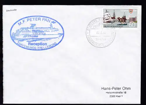 DEUTSCHE SCHIFFSPOST MS PETER PAN TT-Line TRAVEMÜNDE-TRELLEBORG 15.12.92 + 