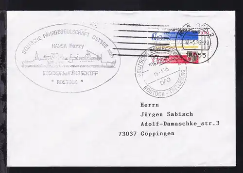 DEUTSCHE SCHIFFSPOST FS ROSTOCK DFO ROSTOCK-TRELLEBORG 15.3.95 + Cachet