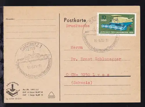 SASSNITZ 1 2355 BRIEFMARKENAUSSTELLUNG TRELLEBORG 1990 16.5.70 auf Postkarte