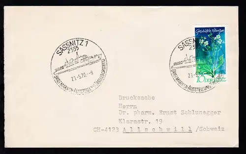 SASSNITZ 1 2355 BRIEFMARKENAUSSTELLUNG TRELLEBORG 1990 23.5.70 auf Brief