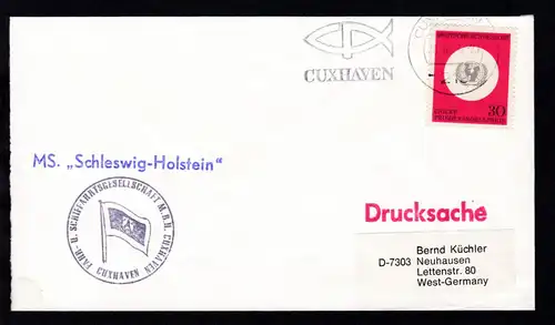 OSt. Cuxhaven 26.6.74 + Cachet MS "Schleswig-Holstein" auf Brief