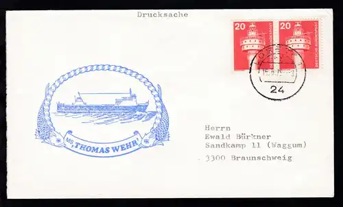 OSt. Lübeck 15.6.79 + Cachet MS Thomas Wehr auf Brief
