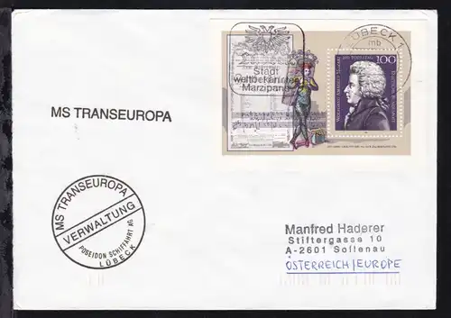 OSt. Lübeck 7.8.95 + Cachet MS Transeuropa auf Brief