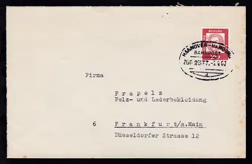 HANNOVER-HAMBURG BAHNPOST d ZUG 2377 1.4.62 auf Brief, Brief Stockpunkte