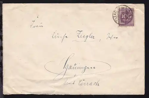 Ziffer 100 M auf Brief ab Elzach 18.6.23 nach Hauingen