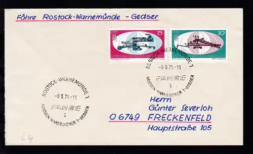 ROSTOCK-WARNEMÜNDE 1 l FÄHRE ROSTOCK-WARNEMÜNDE 1-GEDSER 9.5.71 auf Brief