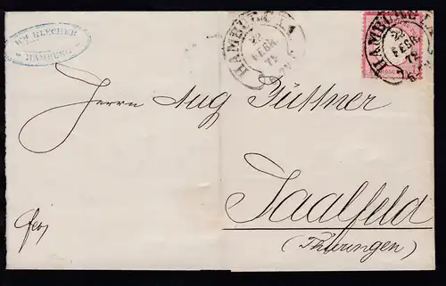Adler mit kleinem Schild 1 Gr. auf Briefhülle mit Hufeisenstempel HAMBURG I.A. 