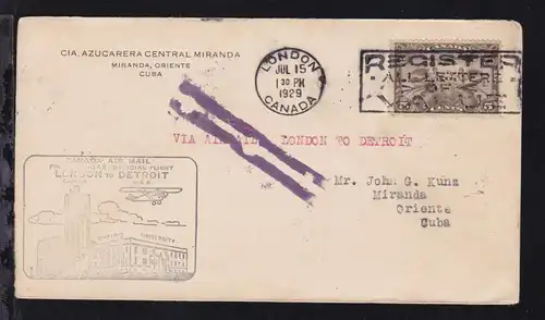 Ertsflugbrief London (Canada)-Detroit (USA) ab London Canada  JUL 15 1929 
