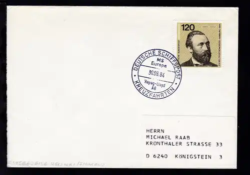 DEUTSCHE SCHIFFSPOST MS Europa Hapag-Lloyd AG KREUZFAHRTEN 30.08.84 auf Brief