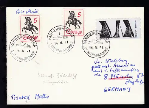 VARBERG-GRENA EUROPAFÄRJAN II 14.5.71 auf Postkarte