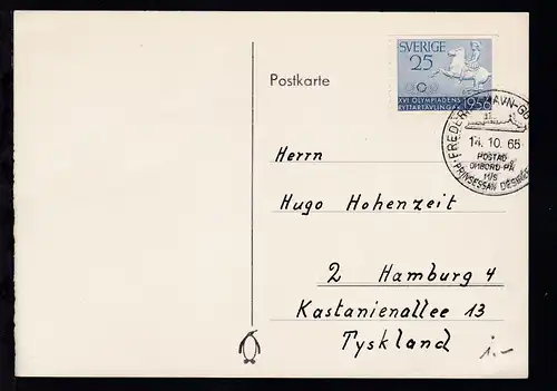 FREDERIKSHAVN-GÖTEBORG POSTAD OMBORD PA M/S PRINSESSAN DESIREE 14.10.65 
