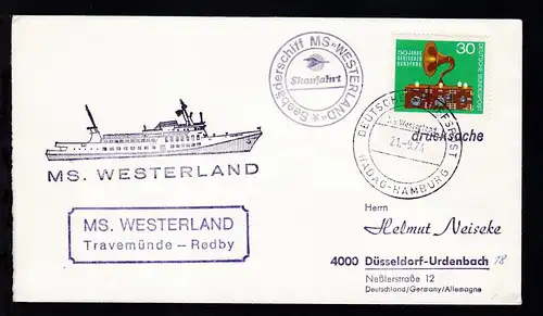 DEUTSCHE SCHIFFSPOST MS Westerland HADAG-HAMBURG 21.9.74 + Cachets auf Brief