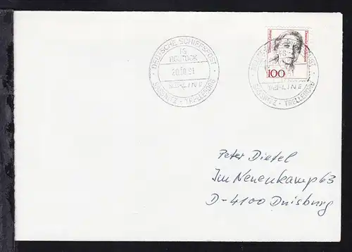 DEUTSCHE SCHIFFSPOST FS ROSTOCK TS-LINE SASSNITZ-TRELLEBORG 20.10.91 auf Brief