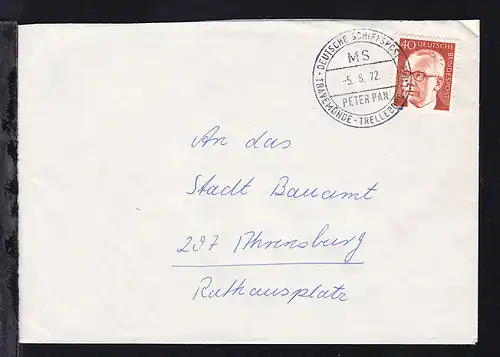 DEUTSCHE SCHIFFSPOST  MS PETER PAN TRAVEMÜNDE-TRELLEBORG-LINIE 5.8.72 auf Brief