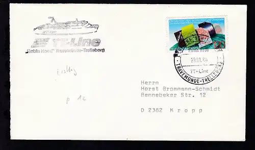 DEUTSCHE SCHIFFSPOST MS Robin Hood TT-Line TRAVEMÜNDE-TRELLEBORG 29.01.86 + 