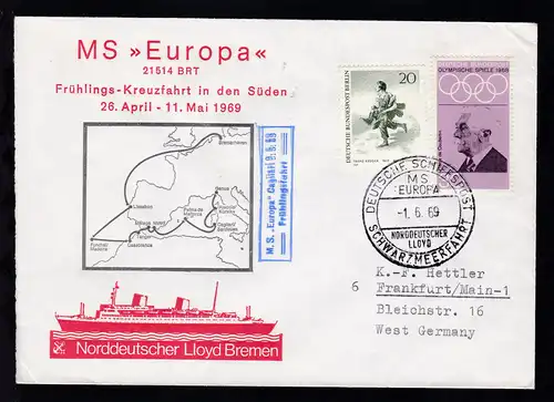 DEUTSCHE SCHIFFSPOST MS EUROPA NORDDEUTSCHER LLOYD SCHWARZMEERFAHRT 1.6.69 