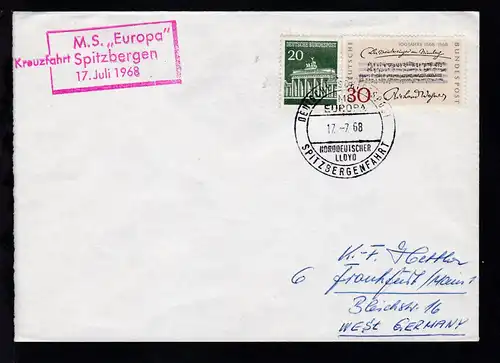 DEUTSCHE SCHIFFSPOST MS EUROPA NORDDEUTSCHER LLOYD SPITZBERGENFAHRT 17.7.68