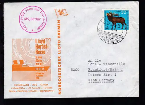 DEUTSCHE SCHIFFSPOST MS BERLIN NORDDEUTSCHER LLOYD LLOYD-HERBSTREISE 1.10.66 +