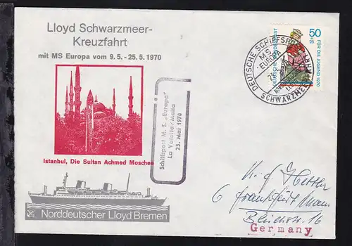 DEUTSCHE SCHIFFSPOST MS EUROPA NORDDEUTSCHER LLOYD SCHWARZMEERFAHRT 23.5.70 