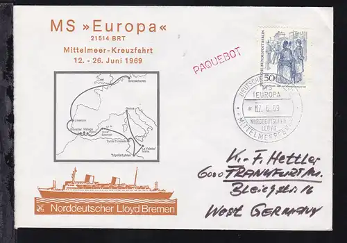 DEUTSCHE SCHIFFSPOST MS EUROPA NORDDEUTSCHER LLOYD MITTELMEERFAHRT 17.6.69