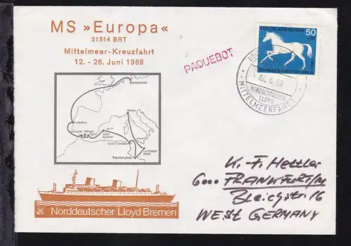 DEUTSCHE SCHIFFSPOST MS EUROPA NORDDEUTSCHER LLOYD MITTELMEERFAHRT 17.6.69