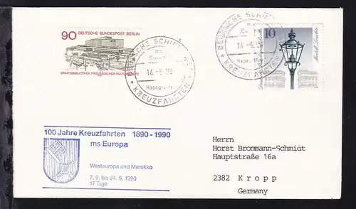 DEUTSCHE SCHIFFSPOST KREUZFAHRTEN MS Europa Hapag-Lloyd 14.9.90 +  Cachet