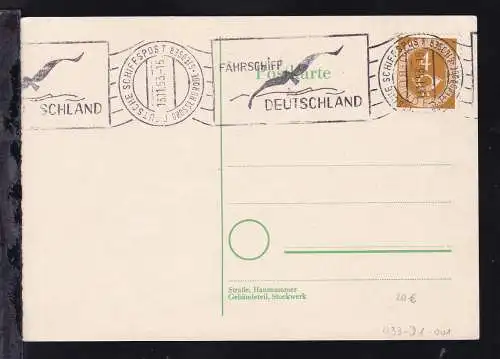 DEUTSCHE SCHIFFSPOST GROSSENBRODE-GJEDSER 13.11.53 FÄHRSCHIFF DEUTSCHLAND 