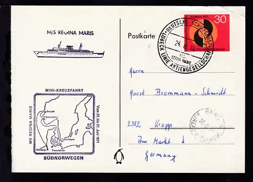 DEUTSCHE SCHIFFSPOST LÜBECK LINIE AKTIENGESELLSCHAFT MS REGINA MARIS  24.6.71+