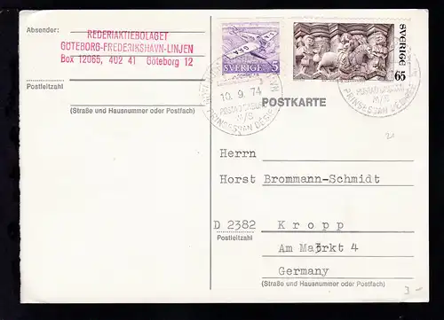 GÖTEBORG-FREDERIKSHAVN POSTAD OMBORD M/S PRINSESSAN DERIREE 10.9.74 