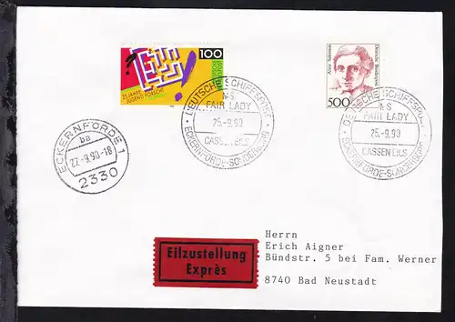 DEUTSCHE SCHIFFSPOST MS FAIR LADY CASSEN EILS ECKERNFÖRDE-SONDERBURG 25.9.90