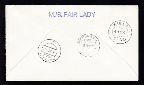 DEUTSCHE SCHIFFSPOST MS FAIR LADY CASSEN EILS KIEL-LANGELAND 5.6.91 + rs L1