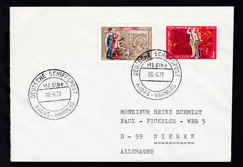 DEUTSCHE SCHIFFSPOST MS Elbe HADAG-HAMBURG 20.6.73 auf Brief