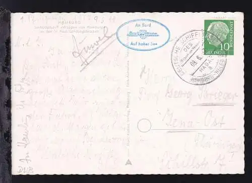 DEUTSCHE SCHIFFSPOST DES "Wappen von Hamburg" HADAG a HAMBURG-HELGOLAND 09.6.57 