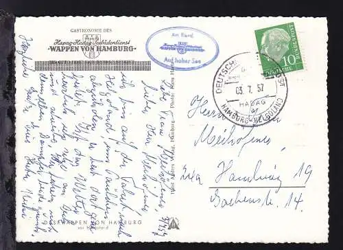 DEUTSCHE SCHIFFSPOST DES "Wappen von Hamburg" HADAG a HAMBURG-HELGOLAND 03.7.57