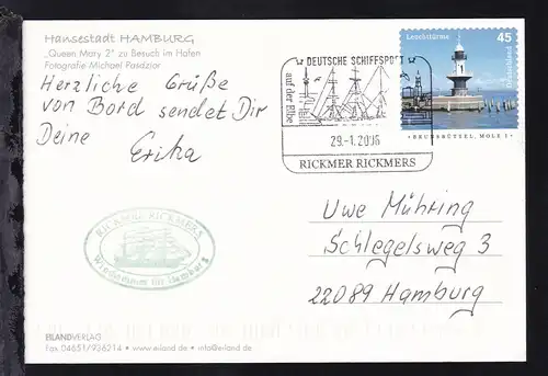 DEUTSCHE SCHIFFSPOST auf der Elbe RICKMER RICKMERS 29.1.2006 + Cachet auf CAK
