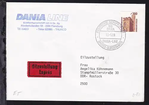 DEUTSCHE SCHIFFSPOST MS DANIA DANIA-LINE NYSTED-BURGSTAAKEN 13.5.89
