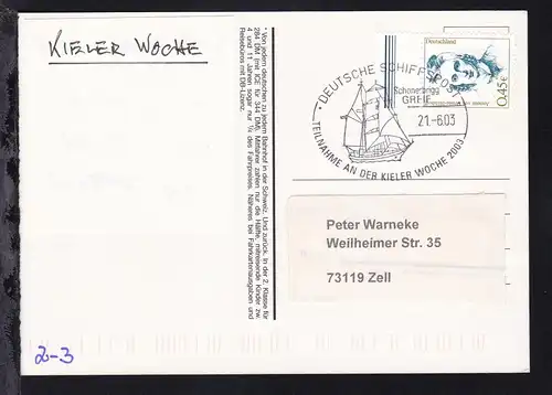 DEUTSCHE SCHIFFSPOST Schonerbrigg GREIF TEILNAHME AN DER KIELER WOCHE 2003 