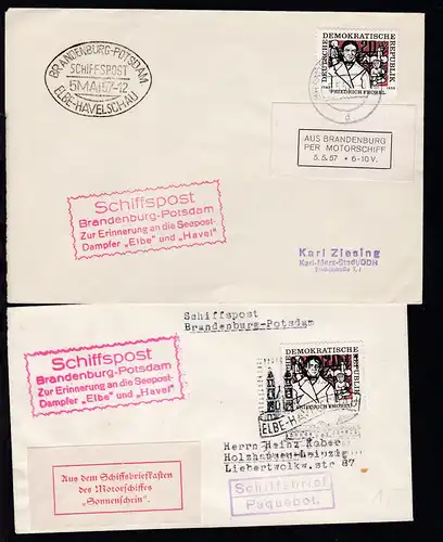 Elbe-Havel-Schau 1957 2 Belege mit SSt., Cachets + Vignetten MS Sonnenschein