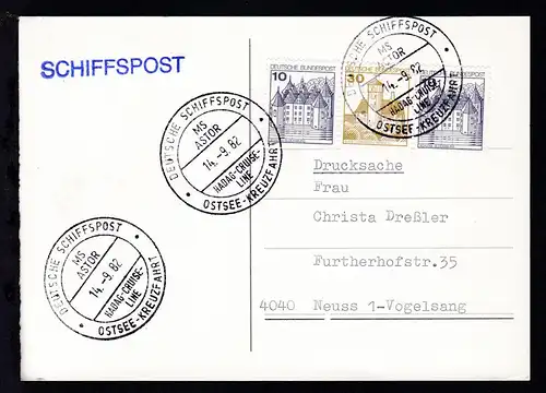 DEUTSCHE SCHIFFSPOST MS ASTOR HADAG-CRUISE-LINE OSTSEE-KREUZFAHRT 14.9.82 