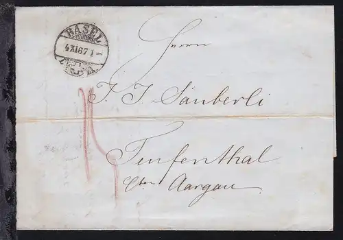 Brief ab Basel 4.XI.67 nach Teufenthal bei Aargau