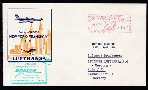 Lufthansa Erstflugbrief New York-Frankfurt 1.4.1960