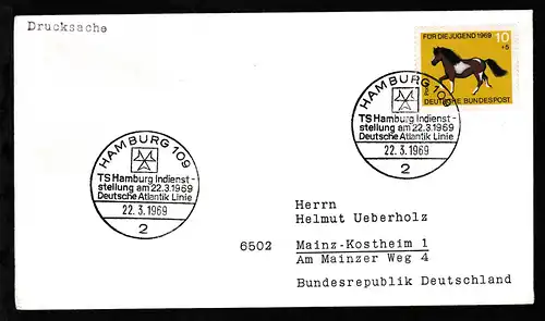 HAMBURG 109 2 TS Hamburg Indienst-stellung am 22.3.1969 Deutsche Atlantik Linie 