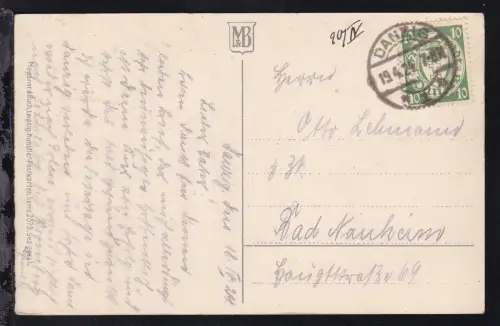 Wappen 10 Pfg. auf Osterkarte mit Stempel DANZIG *1n 19.4.24 nach Bad Nauheim