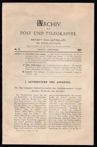 "Archiv für Post und Telegraphie" Beiheft zum Amtsblatt des Reichs-Postamts, 