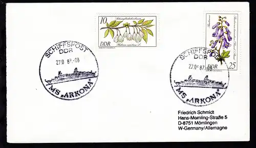 SCHIFFSPOST DDR MS "ARKONA" 27.06.87 auf Brief