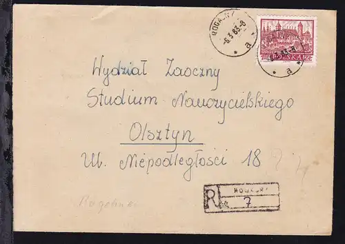 Historische Städte 1.55 Zl. auf R-Brief ab Rogajny 6.3.63 nach Olsztyn