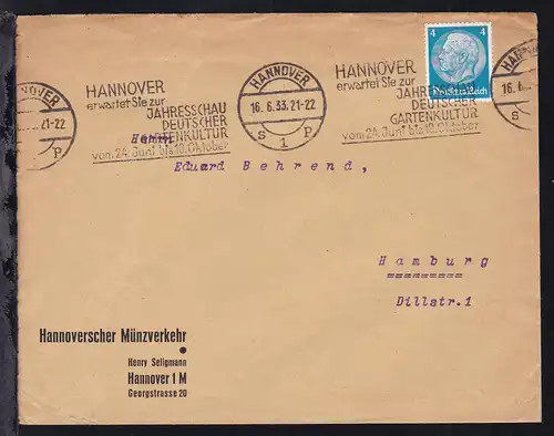 Hannover Maschinenstempel HANNOVER s 1 p 16.6.33 HANNOVER erwartet Sie zur