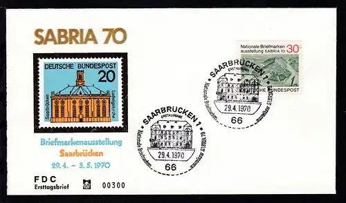Nationale Briefmarkenausstellung "SABRIA 70" auf FDC ohne Anschrift 