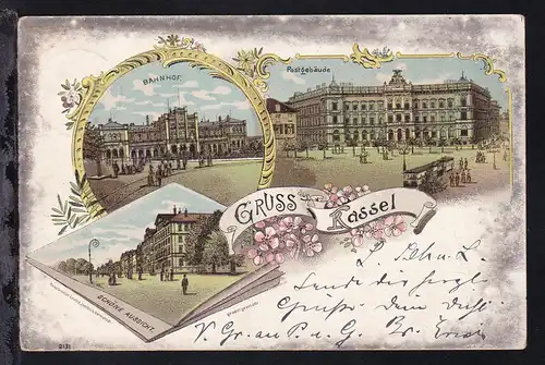 Gruss aus Kassel Bahnhof, Postgebäude und Schöne Aussicht